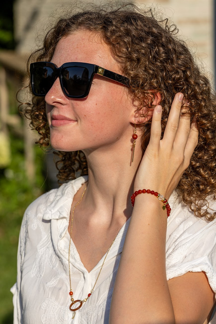 Brillenketting/Halsketting ABRAZO | Bruine agaat & carneool