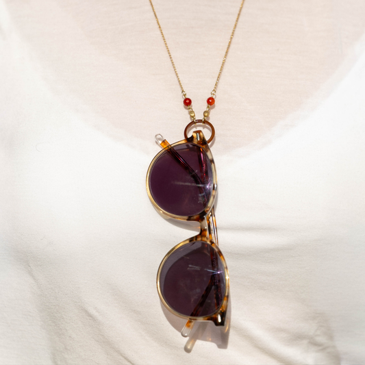 Brillenketting/Halsketting ABRAZO | Bruine agaat & carneool