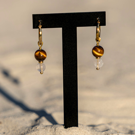 Oorbellen AURORA | Tijgeroog & Rozenkwarts