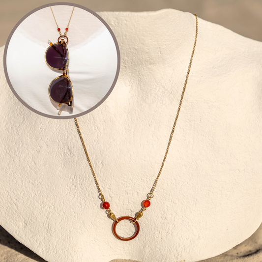Brillenketting/Halsketting ABRAZO | Bruine agaat & carneool